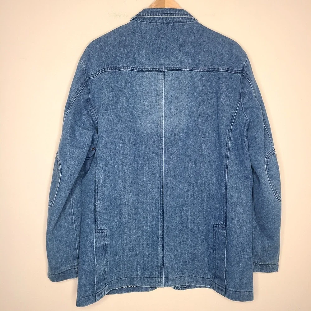 European And America Style Denim Blazer Jacket Elbow Patches Chore Coat‎